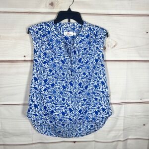 Vineyard Vines Sleeveless Top Womens Small Blue Sea Life Print Cotton Split Neck